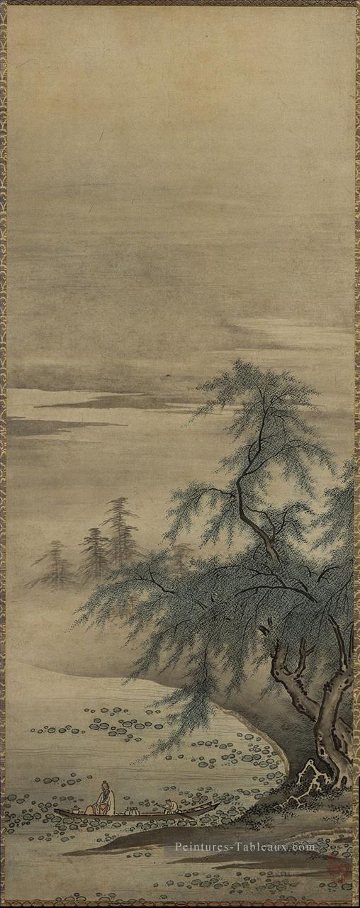 Zhou maoshu appréciant Lotus Kano Masanobu japonais Peintures à l'huile